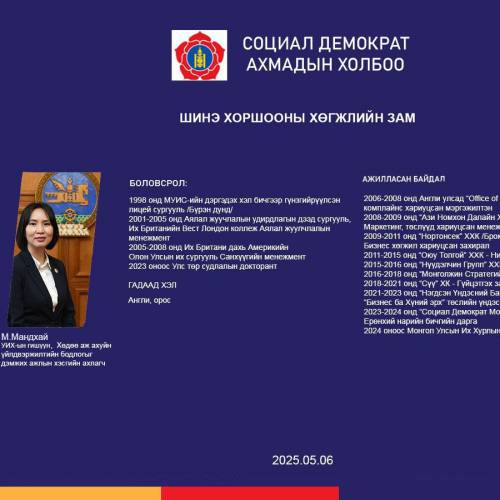 Өнөөдөр Тусгаар Тогтнолын ордонд  Социал Демократ Ахмадын  холбооноос зохион байгуулж буй уулзалтад “Шинэ хоршооны хөгжлийн зам” сэдвээр УИХ-ын гишүүн М.Мандхай мэдээлэл хийлээ.